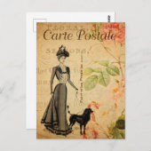 ヴィンテージエレガントレディ歩く彼女のプードルドッグフランスの ポストカード (正面/裏面)