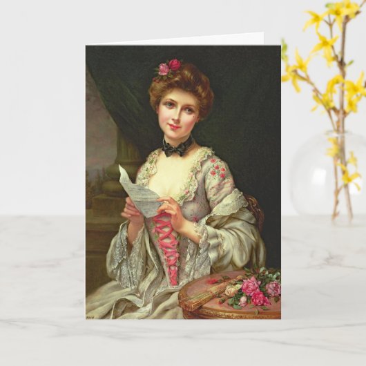 ヴィンテージエレガントレディ&ブーケバラ カード (黄色い花)