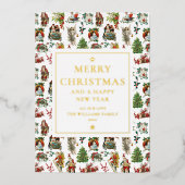 ヴィンテージエレガントレトロクリスマスフォト金ゴールド 箔シーズンカード (正面)