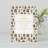 ヴィンテージエレガントレトロクリスマスフォト金ゴールド 箔シーズンカード (立ち正面)