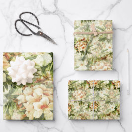 ヴィンテージエレガントレトロホワイトフローラ開花ブーケ ラッピングペーパーシート