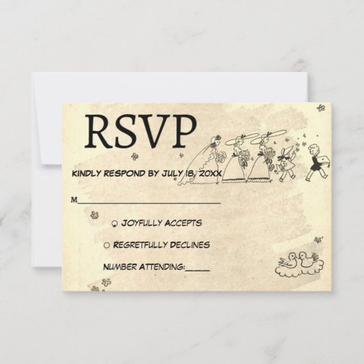 ヴィンテージエレガントレトロ式オールド素朴結婚ズ 出欠カード (正面)