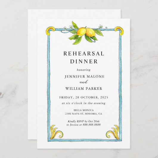 ヴィンテージエレガントレモンリハーサルディナー招待状 案内状 (正面/裏面)