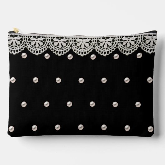 ヴィンテージエレガントレースと真珠のモノグラカスタムム アクセサリーポーチ (正面)