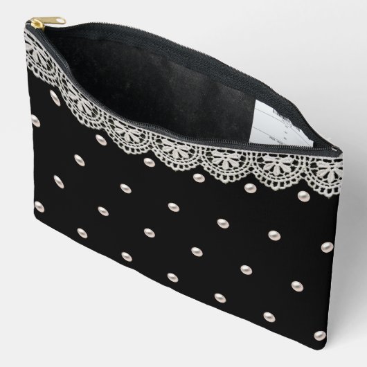 ヴィンテージエレガントレースと真珠のモノグラカスタムム アクセサリーポーチ (見開き)