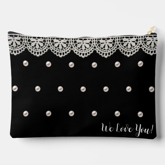 ヴィンテージエレガントレースと真珠のモノグラカスタムム アクセサリーポーチ (裏面)