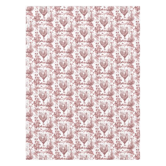 ヴィンテージエレガントロスターレッドフローラトイル テーブルクロス (正面)