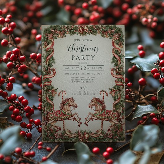ヴィンテージエレガントロッキングホースクリスマス 招待状