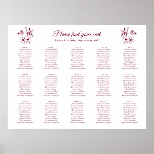 ヴィンテージエレガントロマンスのブルゴーニュのシーティングチャート ポスター (正面)