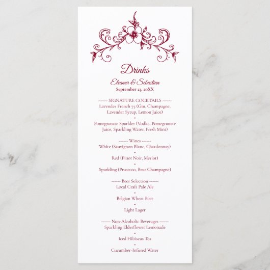 ヴィンテージエレガントロマンスブルゴーニュのフードリンクメニュー プログラム (裏面)