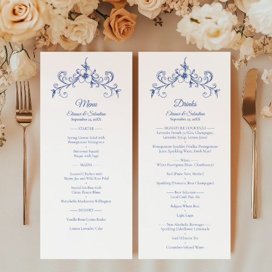 ヴィンテージエレガントロマンスブルーフード&ドリンクメニュー プログラム