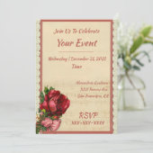 ヴィンテージエレガントロマンチックフローラバラレーストリム 招待状 (スタンド正面)