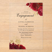 ヴィンテージエレガントロマンチックレッドローズ婚約パーティ アクリル招待状 (正面)
