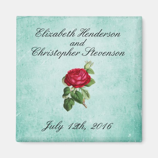 ヴィンテージエレガントロマン赤結婚バラ マグネット (正面)