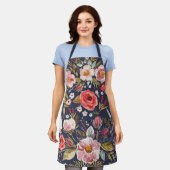 ヴィンテージエレガントワイルドフラワーネイビーブルーフローラ エプロン (着用した状態)