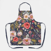 ヴィンテージエレガントワイルドフラワーネイビーブルーフローラ エプロン (正面)