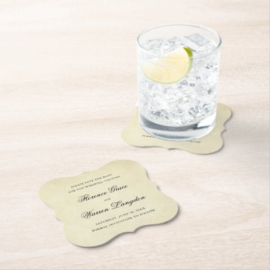 ヴィンテージエレガント以外の写真の結婚式の日付の保存 ペーパーコースター (インサイチュ)