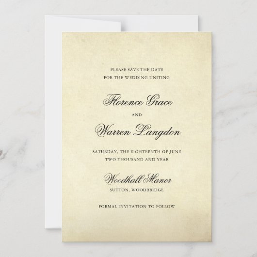 ヴィンテージエレガント以外の写真の結婚式の日付の保存 マグネット招待状 (正面)
