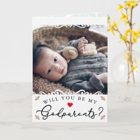 ヴィンテージエレガント写真のゴッドペアレンツ提案 カード (黄色い花)