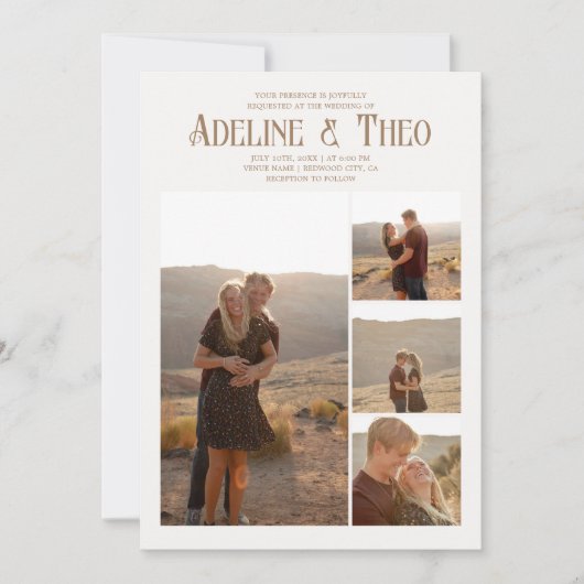 ヴィンテージエレガント写真ベージュ結婚ズ 招待状 (正面)