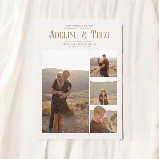 ヴィンテージエレガント写真ベージュ結婚ズ 招待状