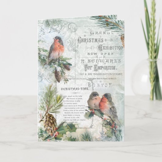 ヴィンテージエレガント冬クリスマスロビンス シーズンカード (正面)