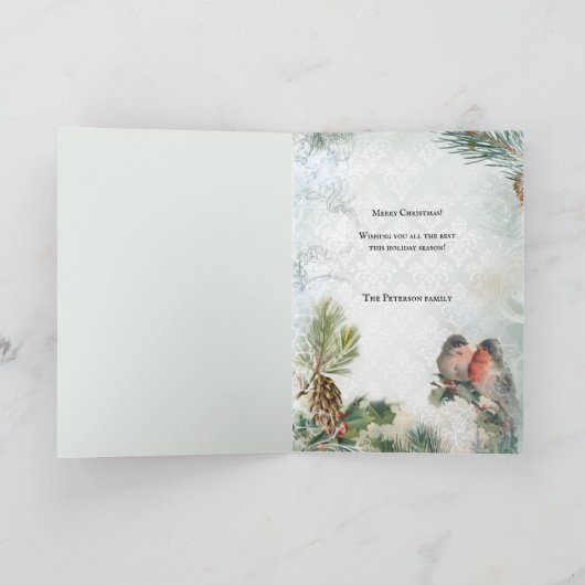 ヴィンテージエレガント冬クリスマスロビンス シーズンカード (内部)