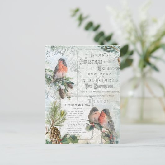 ヴィンテージエレガント冬クリスマスロビンス シーズンポストカード (スタンド正面)
