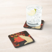 ヴィンテージエレガント動物，白猫，秋の花 コースター (右側)