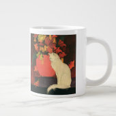 ヴィンテージエレガント動物，白猫，秋の花 ジャンボコーヒーマグカップ (右)