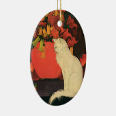 ヴィンテージエレガント動物，白猫，秋の花 セラミックオーナメント (右)