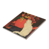 ヴィンテージエレガント動物,白猫,秋の花 タイル (側面)