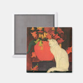 ヴィンテージエレガント動物,白猫,秋の花 マグネット (正面/裏面)