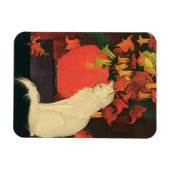 ヴィンテージエレガント動物，白猫，秋の花 マグネット (横)