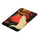 ヴィンテージエレガント動物，白猫，秋の花 マグネット (左側)