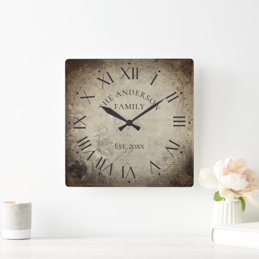 ヴィンテージエレガント名ローマ数字素朴 スクエア壁時計 (ホーム)