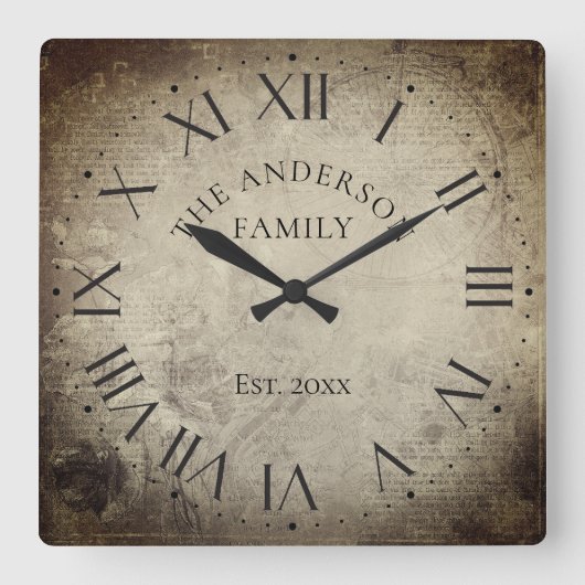 ヴィンテージエレガント名ローマ数字素朴 スクエア壁時計 (正面)