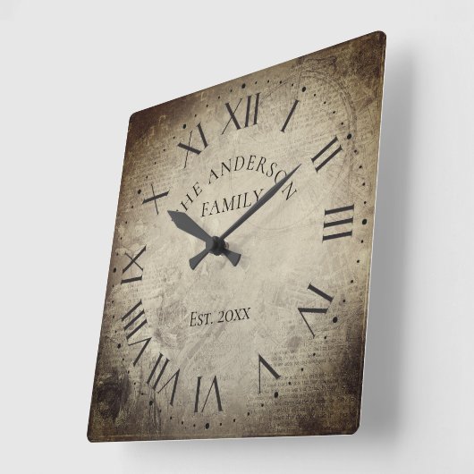 ヴィンテージエレガント名ローマ数字素朴 スクエア壁時計 (傾斜)