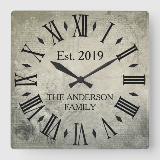 ヴィンテージエレガント名ローマ数字素朴 スクエア壁時計 (正面)