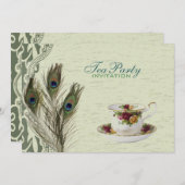 ヴィンテージエレガント国グリーンピーコク茶パーティー 招待状 (正面/裏面)