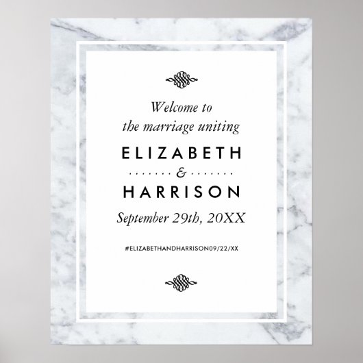 ヴィンテージエレガント大理石結婚の歓迎 ポスター (正面)