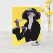 ヴィンテージエレガント女性アフタヌーンティーパーティー カード (黄色い花)