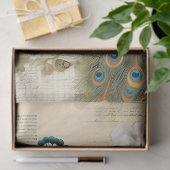 ヴィンテージエレガント孔雀および赤面バラ 薄葉紙 (ギフト)