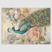 ヴィンテージエレガント孔雀および赤面バラ 薄葉紙 (正面)
