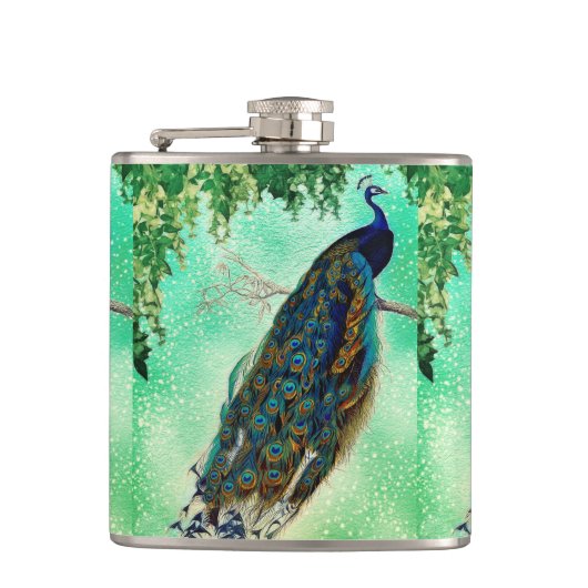 ヴィンテージエレガント孔雀作品 フラスク (正面)