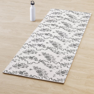 ヴィンテージエレガント彫り黒いバラとリボン ヨガマット