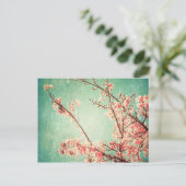 ヴィンテージエレガント擦り切れたティール(緑がかった色)ウッド&さくらんぼブロッサム ポストカード (スタンド正面)