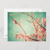 ヴィンテージエレガント擦り切れたティール(緑がかった色)ウッド&さくらんぼブロッサム ポストカード (正面/裏面)