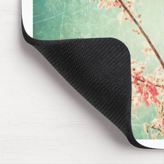 ヴィンテージエレガント擦り切れたティール（緑がかった色）ウッド&さくらんぼブロッサム マウスパッド (コーナー)