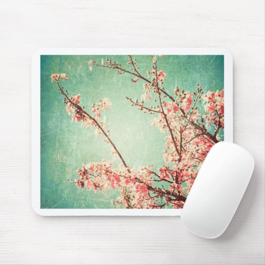 ヴィンテージエレガント擦り切れたティール（緑がかった色）ウッド&さくらんぼブロッサム マウスパッド (マウス)